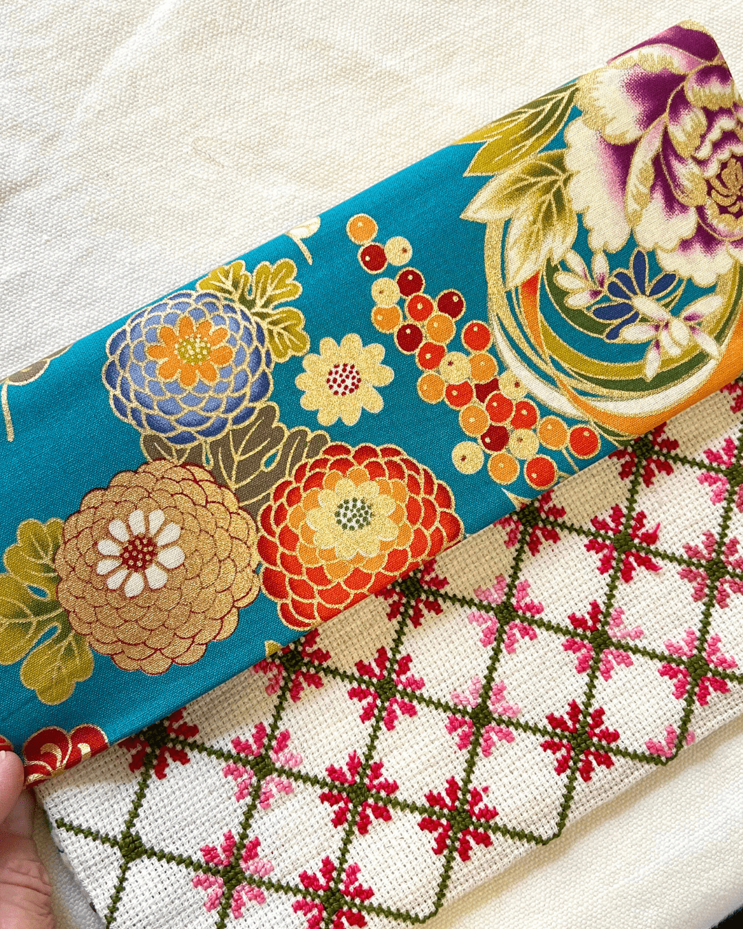 Kit de bordado clutch bolso de mano en tela azul, DIY para principiantes