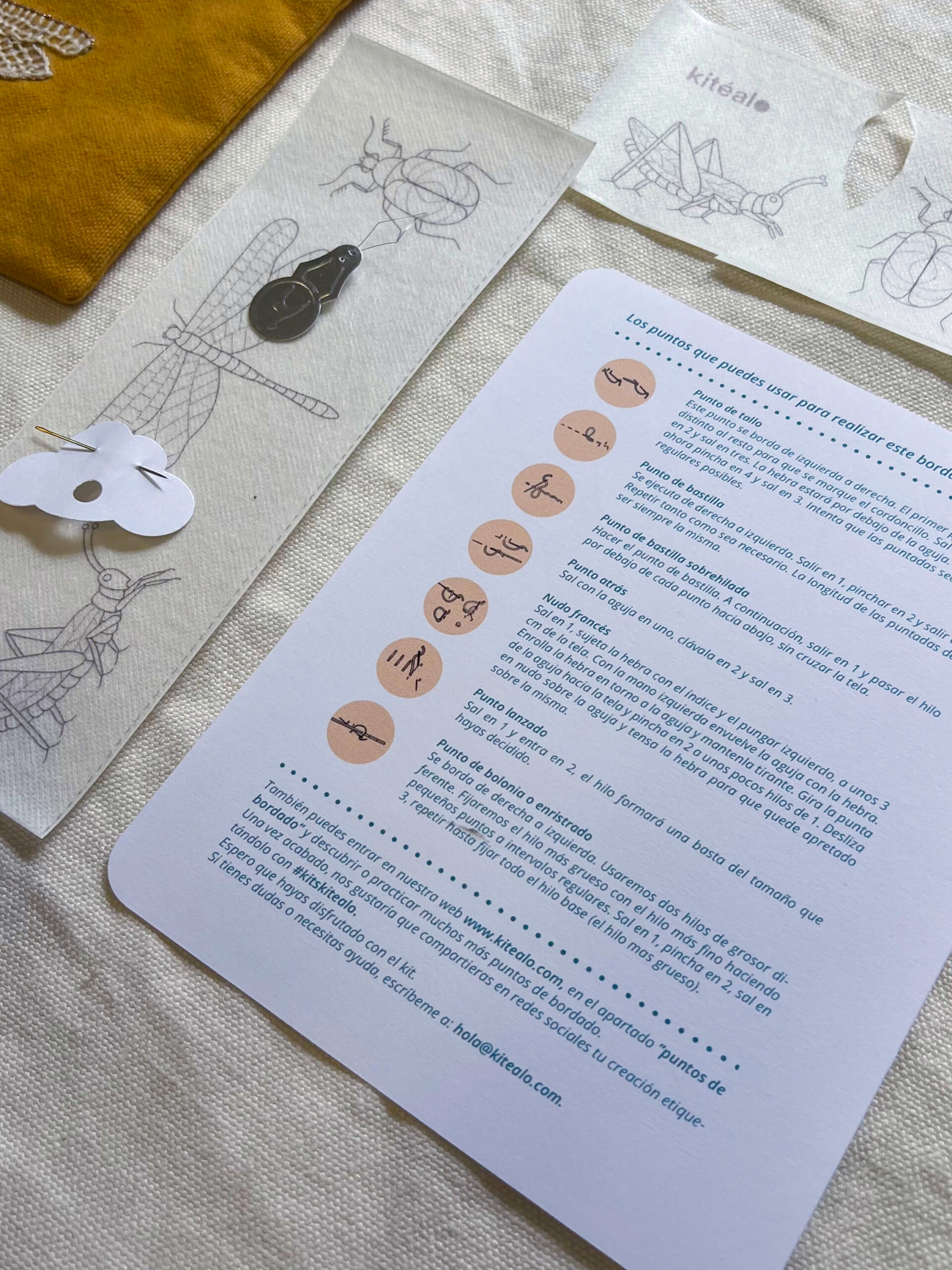 Kit de bordado de insectos con dibujos autoadhesivos y solubles”